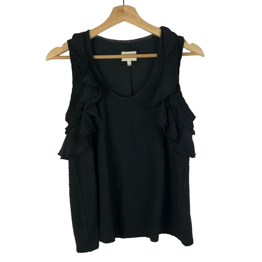 Anthropologie Deletta Black Textured Ruffle Sleeve Sleeveless‎ Top S